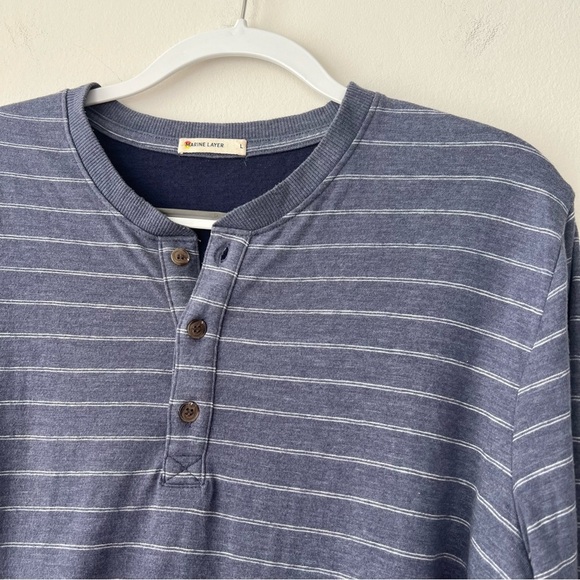 Marine Layer Men’s Double Knit Henley in Storm Blue Striped - Picture 3 of 8